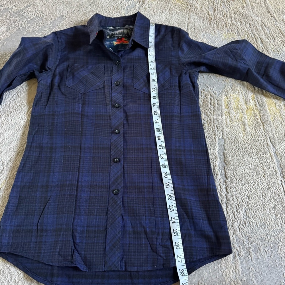 Pladra Every Day Flannel Shirt Anadromous Blue fishing button front plaid small - Picture 6 of 12